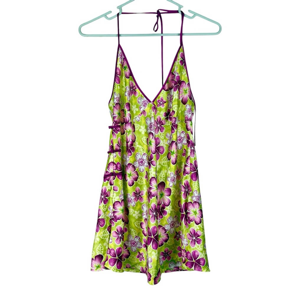 Vintage Victoria’s Secret Floral Green and Purple Tropical Slip Dress